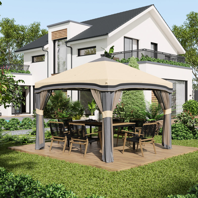 Auvent 10 'X Pop Up pour aventures en plein air - filet, hauteur réglable, beige avec filet