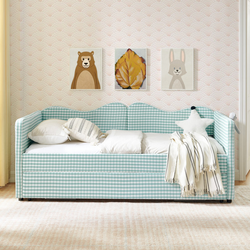 Lit de jour moderne, lit de jour rembourré équipé d'une base de lit gigogne escamotable et d'une poche de rangement latérale, canapé-lit multifonctionnel pour chambre à coucher et chambre d'amis