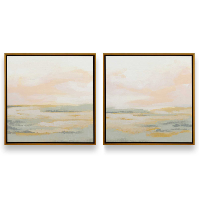 Ensemble de 2 champs de lumière pastel, H 25 po x l 50 po, Cadre flottant or poli