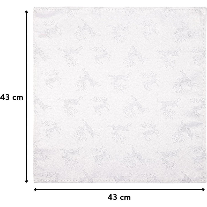 Anaee Polyester Metallic Deer Square Napkin, White/Silver