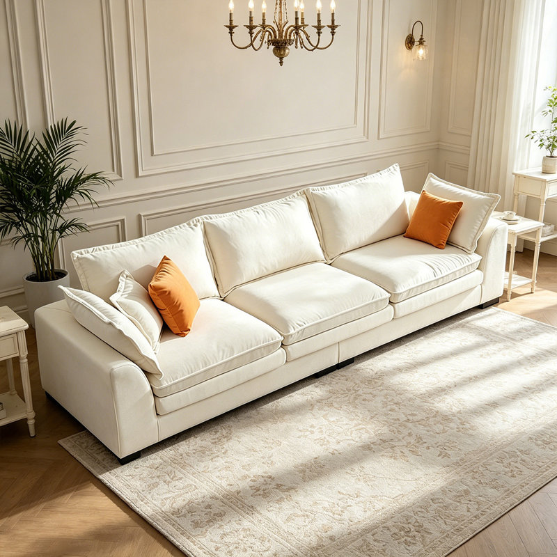 Canapé modulaire en velours blanc crème, 33.46"H*110.24"W*39.37"D