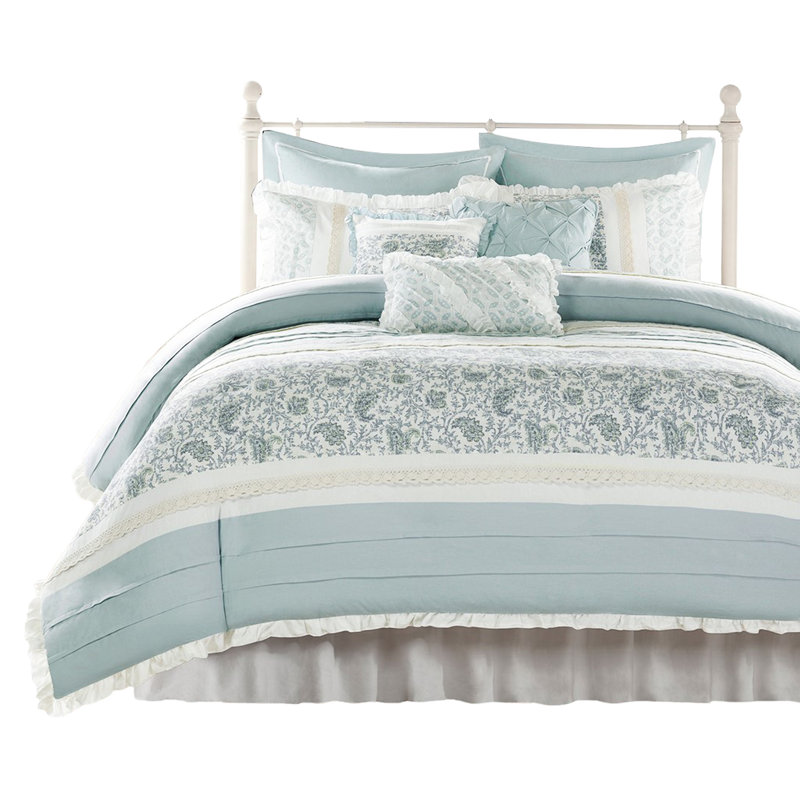 Coton Shabby Chic - housse de couette 9 pièces pour literie grand décor multicolore, Queen Comforter + 8 Additional Pieces