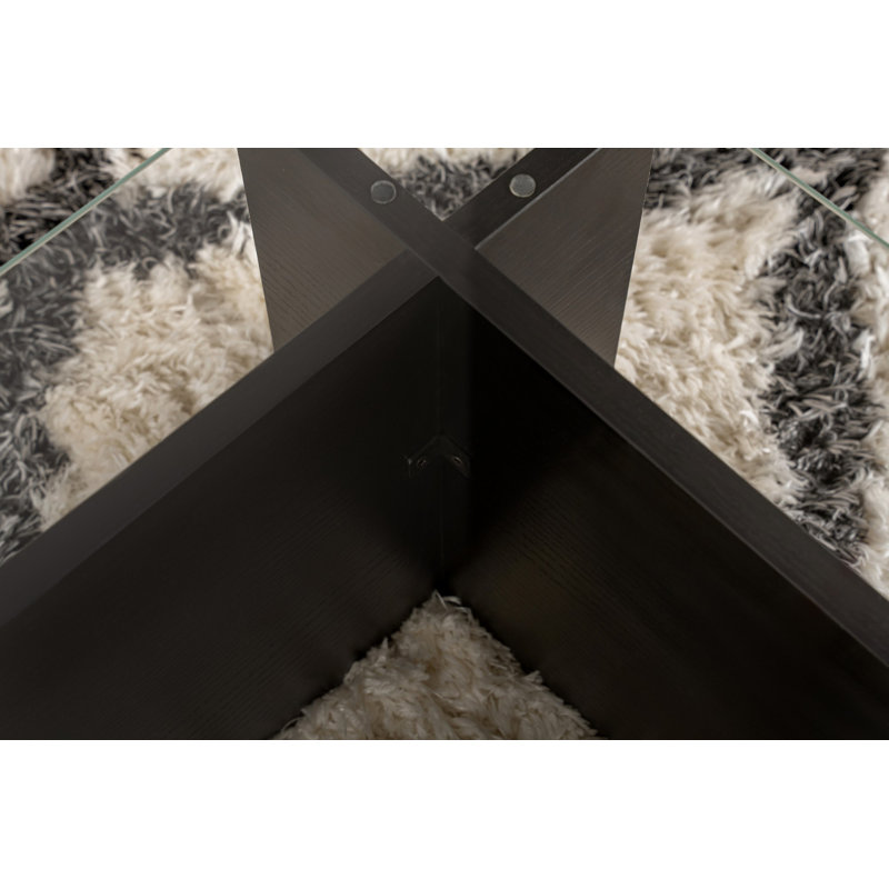 Table basse moderne avec plateau 100% verre trempé, finition bois noir, 41,3 po x 11,8 po x 25,6 po | Cadre 100% mélaminé, élégant et durable | Parfait pour les salons et les espaces contemporains
