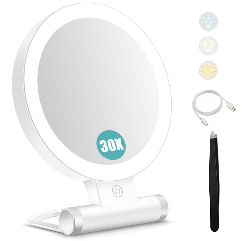Magnifying Mirror With Light 30X, Double-Sided 1X/ 30X Magnifying Makeup Mirror With Tweezer, 2000Mah 3 Colour Modes With Adjustable Brightness,Foldable Compact Travel Mirror