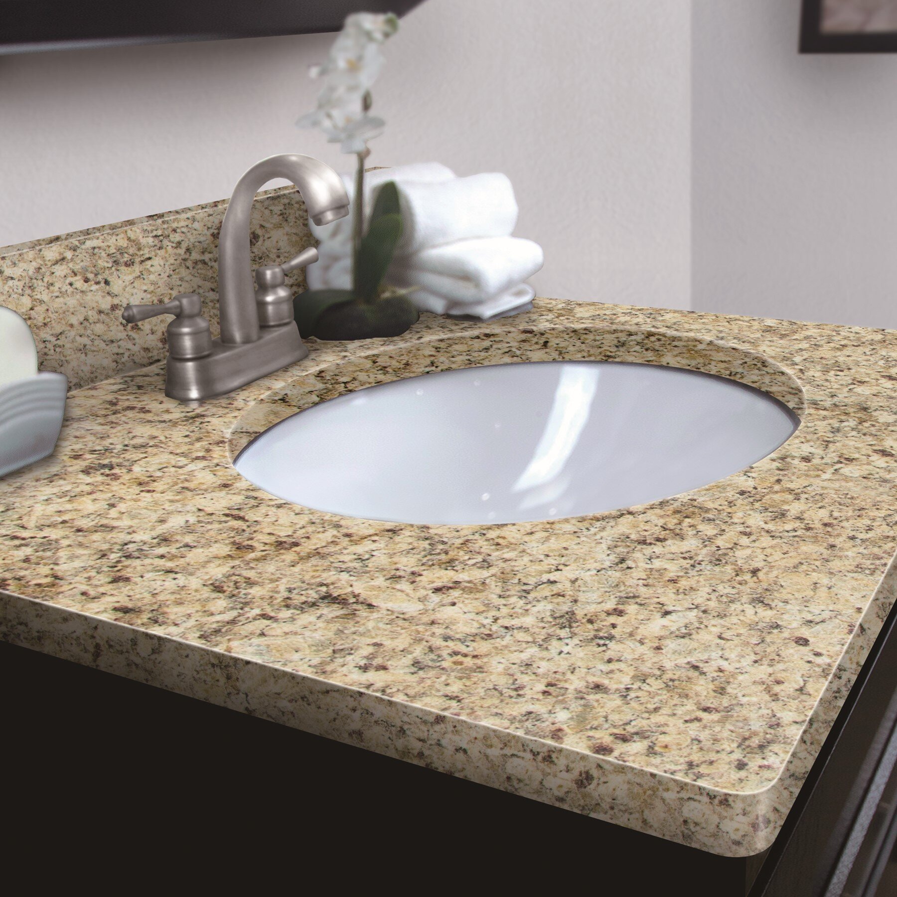 Tile & Top 25'' Granite Single Vanity Top with Sink and 3 Faucet Holes