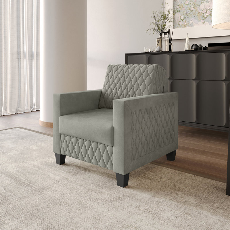 Velvet Upholstered Chair, Gray Polyester