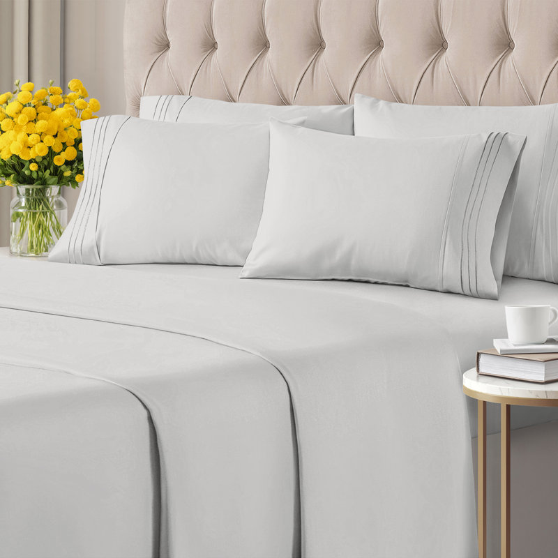 6 Piece Sheet Set, Soft Cooling Bed Sheets, Breathable & Wrinkle Free, Hotel Luxury Bedding, Queen Sheet Set + 4 Pillowcases