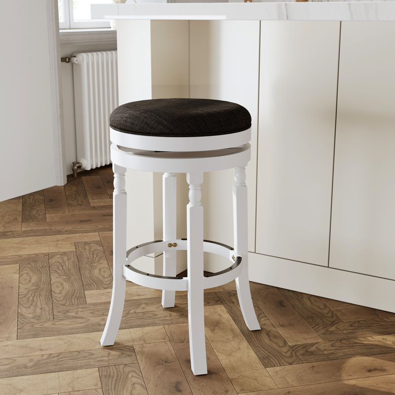 Tabouret de bar de 30 po, finition blanche et tissu gris anthracite, structure en bois franc, siège pivotant, rembourrage confortable, convient à un comptoir ou avec une structure solide en tissu, coussin de 2,5 po, utilisation