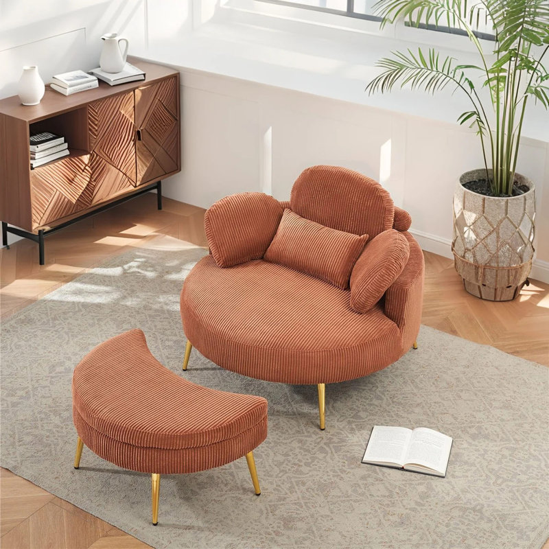 Chaise de bar surdimensionnée rembourrée avec chaise longue, Orange