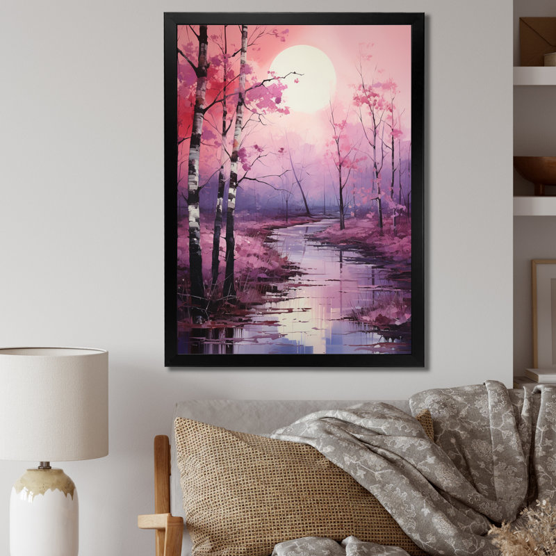 Wikje " Birch Woods Pink Symphony I ", Black Picture Framed, 20" H x 12" W x 1" D