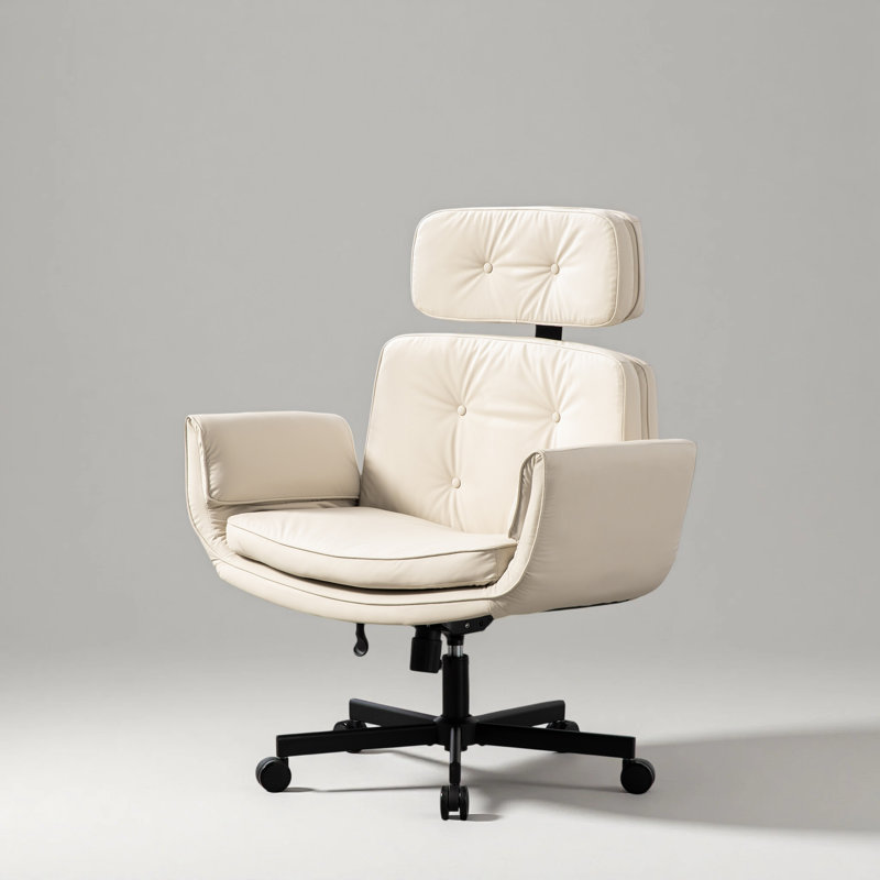 Chaise de bureau à pieds croisés avec accoudoirs réglables, hauteur de siège et appui-tête amovible, Beige