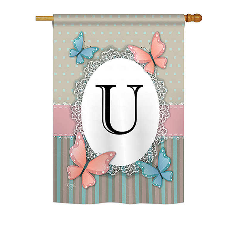 Drapeau de maison / jardin en polyester monogramme à 2 faces Shellman Butterflies, H 40 po x l 28 po, U