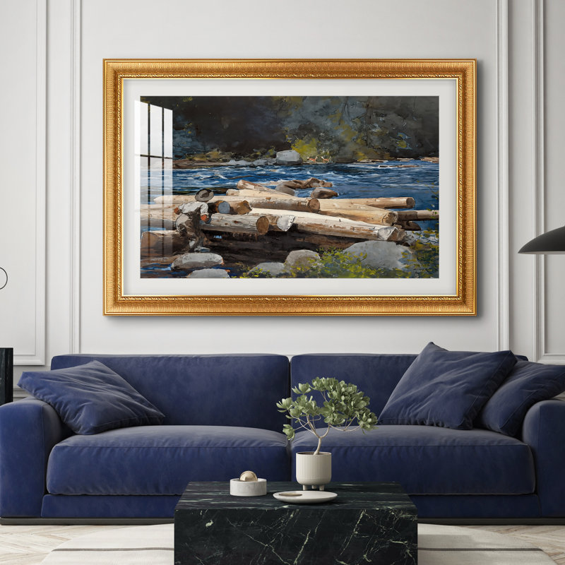 Fleuve Hudson, 1892 - Homer Winslow - Estampe encadrée sur mesure, 28 po x 40 po, Framed Print with Mat, Or vénitien orné
