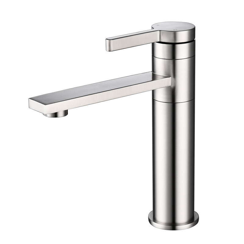 Brushed Nickel Bathroom Vanity Faucet, Single Handle, Stainless Steel, Spot- Surface To Keep Clean, One For Easy Temperature Setting, Rounded Lines Style Steel Sink Nickel, Sanitary, Design Water
