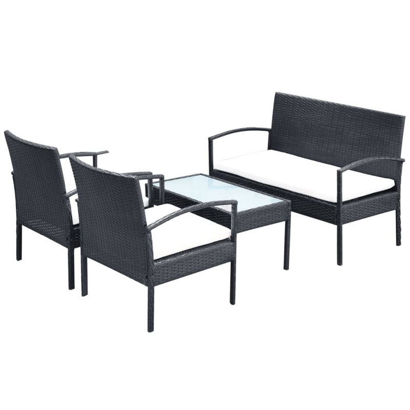 Ensemble de canapé de jardin d'extérieur noir et blanc crème de style contemporain de qualité supérieure, Noir
