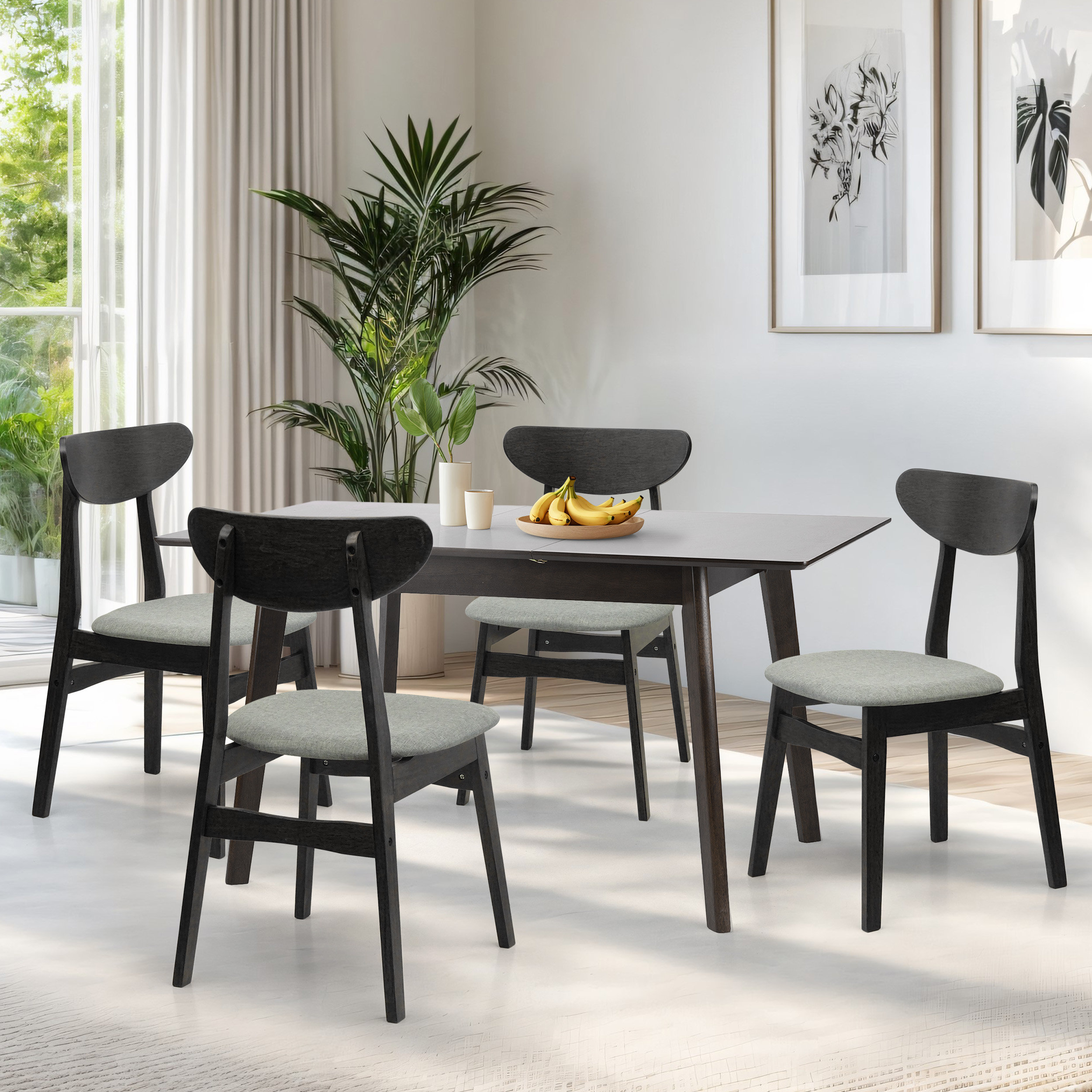 George Oliver 5 Piece Dining Table Set, 4 Solid Wood Yumiko Chairs w ...