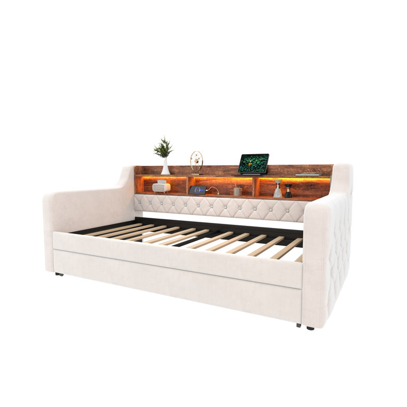 Upholstered Bed, Beige