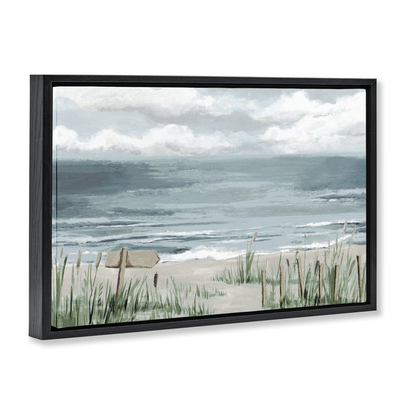 Art mural sur toile flottant Sprouting Beach Grasses, H 17 po x l 25 po, Cadre flottant noir de jais