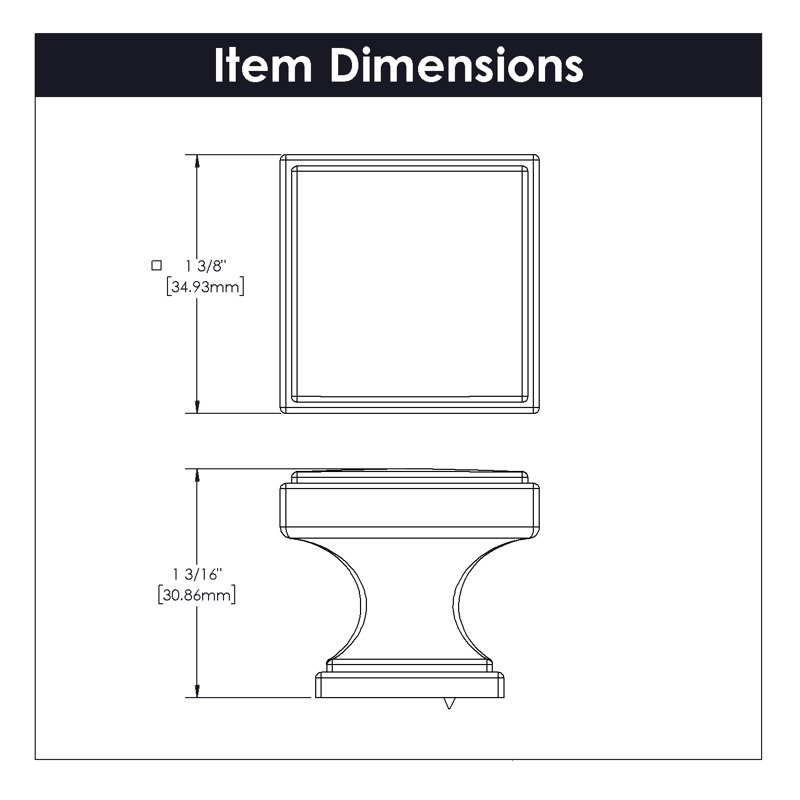 Brownstone Collection Square Knob - Cabinet Knob - Transitional Hardware for Drawers & Cabinets, 1-3/8", Polished Nickel