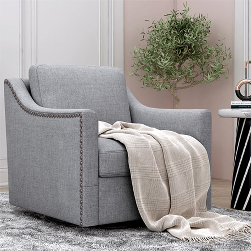 Fauteuil pivotant à 360 degrés avec rembourrage en mousse et base en lin gris