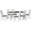 Dining Table For 6, Neoclassical , Solid Wood Veneer & Rubber, Grey White Union 6 With Upholstered Chairs, Grace, Grey Hue