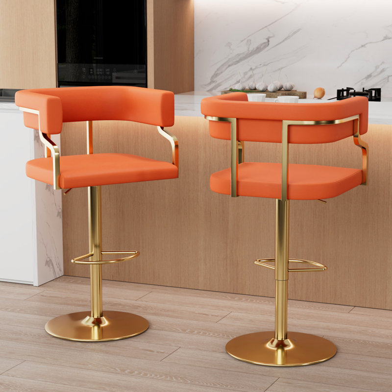 Bar Stools PU Leather Swivel Counter Stools with Backs, Orange