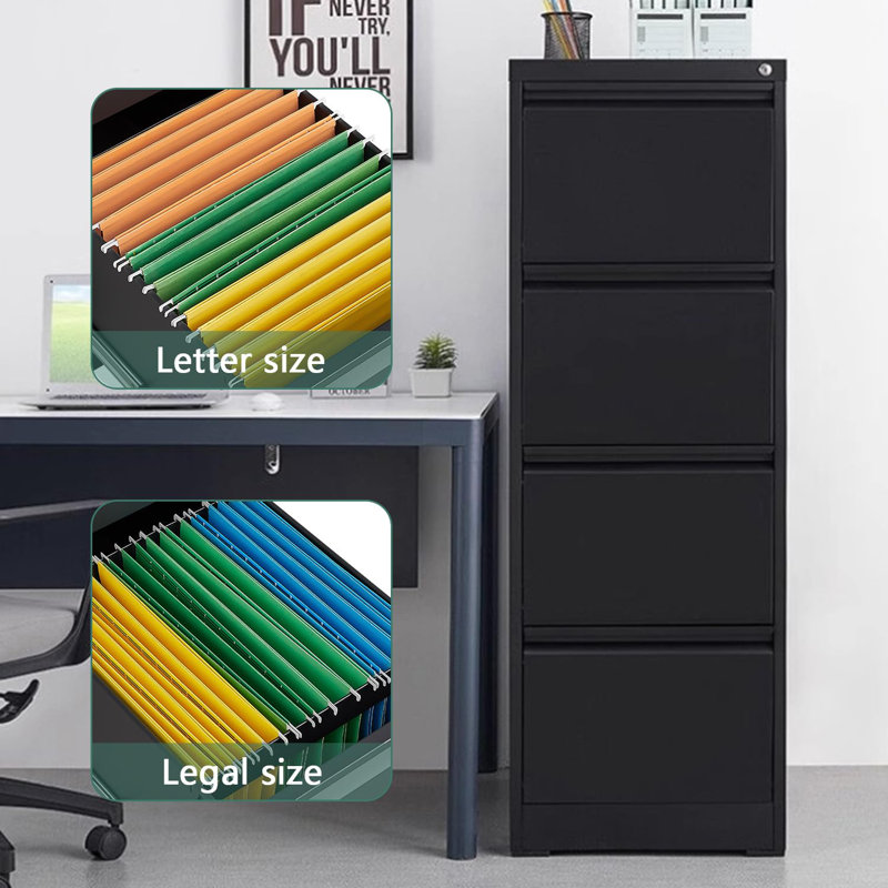 4 Drawer File Cabinet, Black