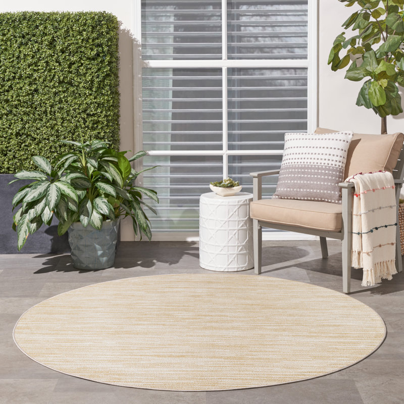 Nourison Essentials Ivory/Gold Indoor/Outdoor Area Rug, Round 8'