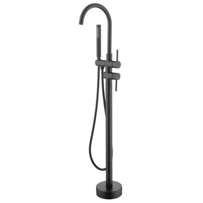Robinet de baignoire en nickel brossé avec douche à main, bec rotatif à 360 degrés, robinet autoportant à fixation au sol, durable et charmant en nickel, élément de conception pivotant