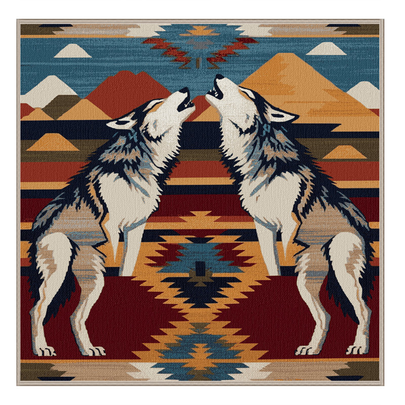 Tapis lavable inspiré du loup du Sud-Ouest, Carré 7 pi