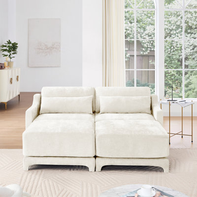 Chenille Fabric Two-Seater Sofa with 2 Ottomans and Lumbar Pillows Ergonomic Design for Ultimate Comfort in Any Room