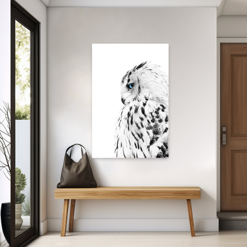 Hibou blanc abstrait hibou contemporain, H 60 po x l 40 po