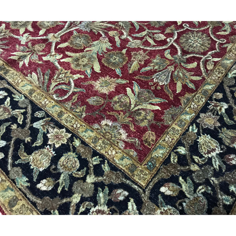 Tapis rouge et noir noué à la main de haute qualité