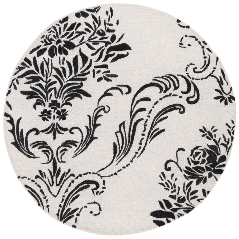 Esjay Hand Tufted Wool/Cotton Floral Rug in Beige/Ivory, Round 6'