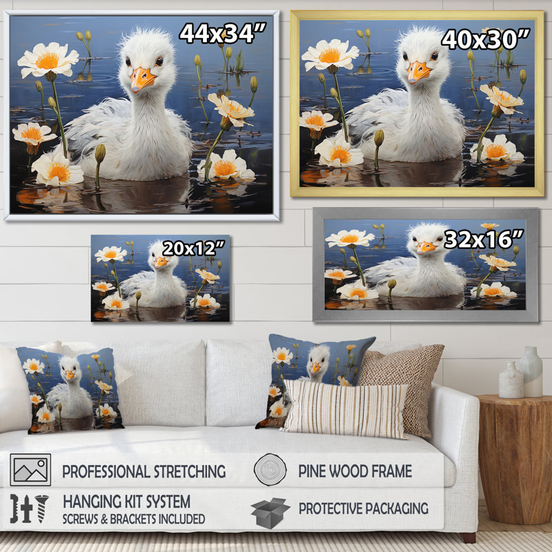 «Blue Duck», art mural canard bleu et blanc, Cadre d'angle fermé noir, H 24 po x l 32 po x P 1 po