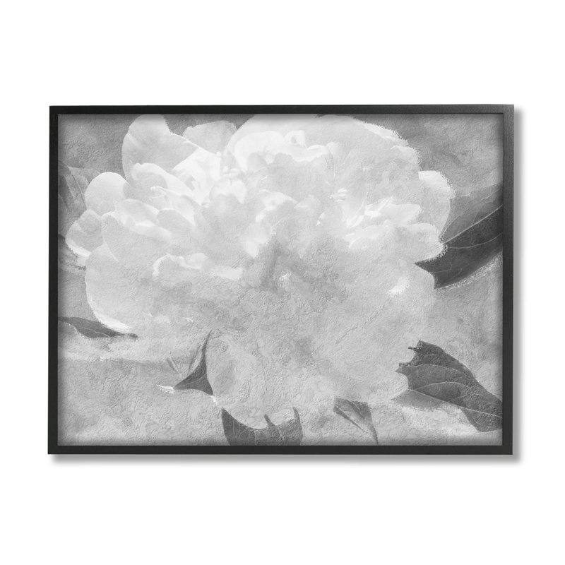 Fleur blanche, art giclée monochrome par Lil 'Rue, H 11 po x l 14 po x P 1,5 po, Giclée encadrée noir minuit