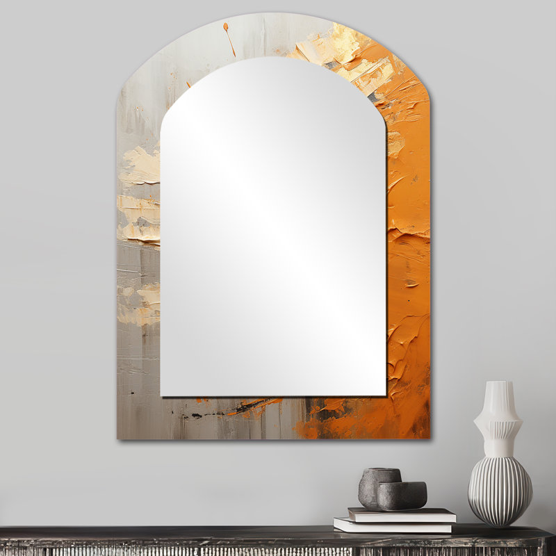 Miroir décoratif en métal doré et orange, 34 po x 25 po