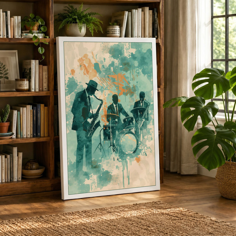 Jam Session Modern 1 Piece Wrapped Canvas Wall Art, 30x20 - 76.2 x 50.8 cm, Black Border