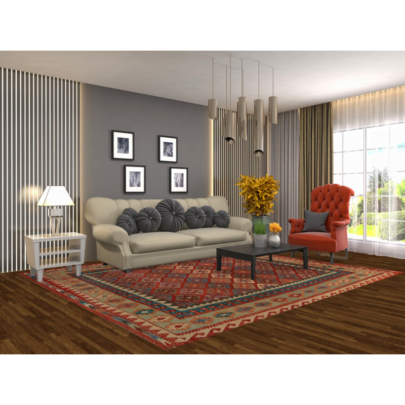 Tapis oriental en laine à motif géométrique treillis 8 x 10
