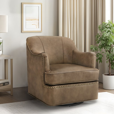 Whitlock Leather Match Swivel Barrel Chair 