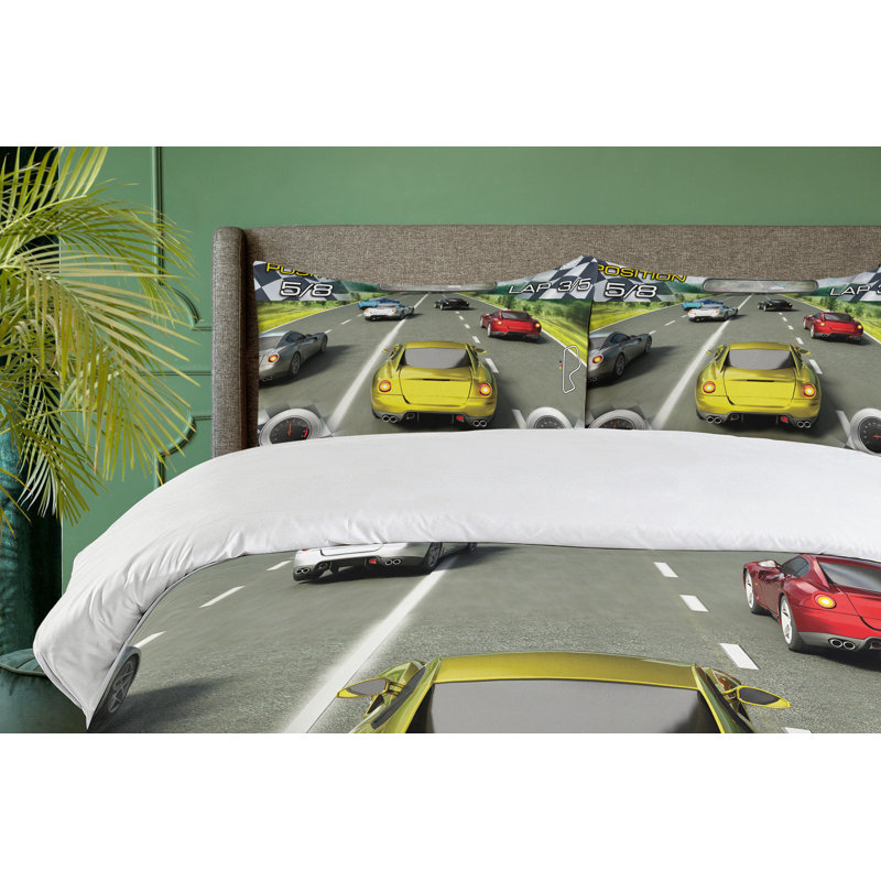 Twin Size Multicolor Car Racing Duvet Cover Set