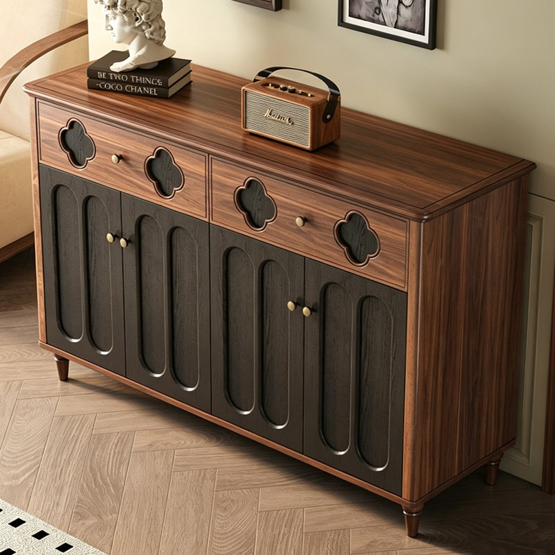 Armoire à chaussures en bois massif brun et noir de style Mid-Century 55,12 po