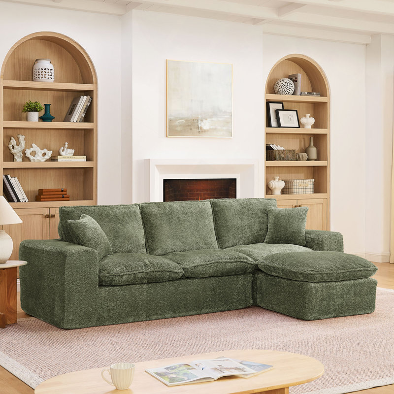 Canapé modulaire de 107 po avec méridienne réversible Boucle, Green, Green Boucle