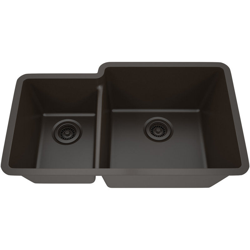 32" x 19" Quartz Kitchen Sink, 40/60 Double Bowl Sink, Drop-in Sink, Undermount Sink, Granite Kitchen Sink, with 2 Steel Grids and Basket Strainer, Disposal Flange