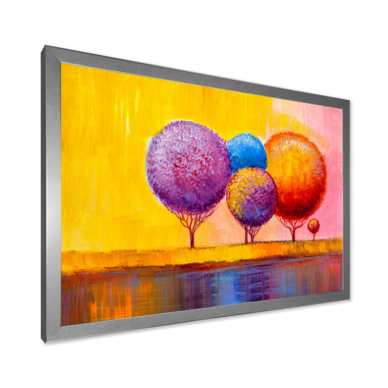 «Autumn Fantasy Trees I», peinture sur toile, H 24 po x l 32 po x P 1 po, Cadre photo argenté