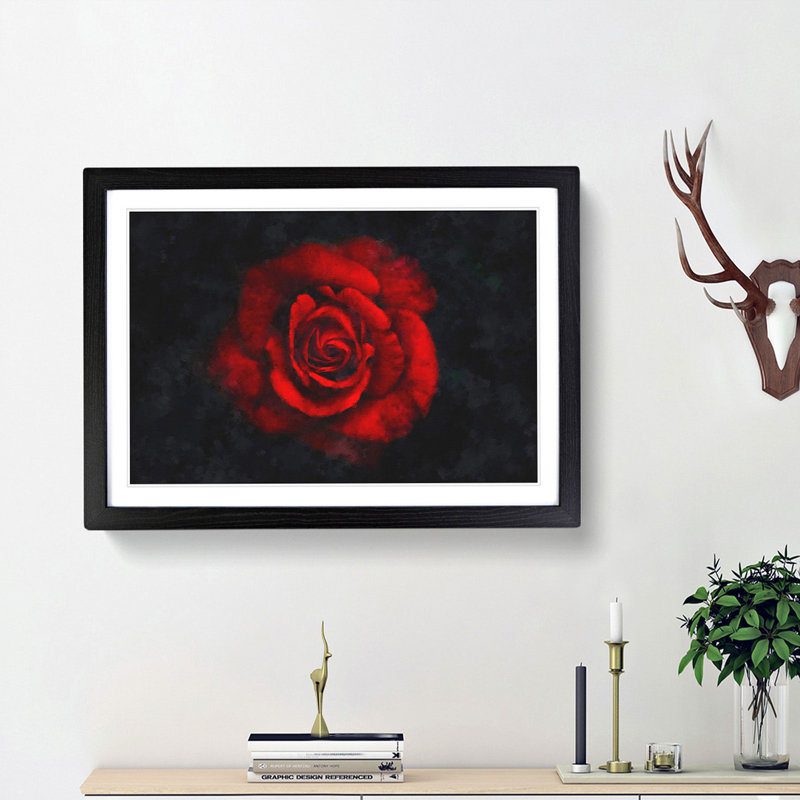 Red Rose in the Shadows - Framed Print, 33cm H x 45cm W x 2cm D, Black Framed