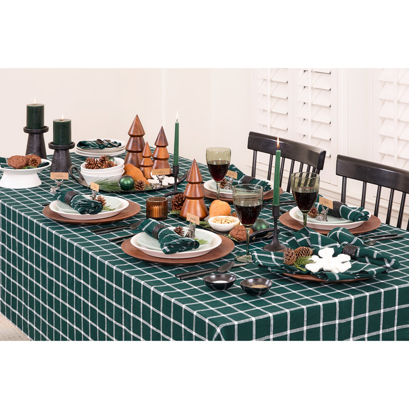 Windowpane - 100% Pure Linen Tablecloth, 90" x 60", Dark Green