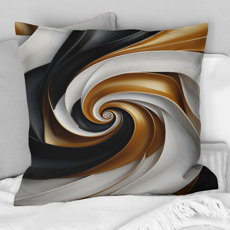 Coussin décoratif abstrait à spirale abstraite liquide noir et or