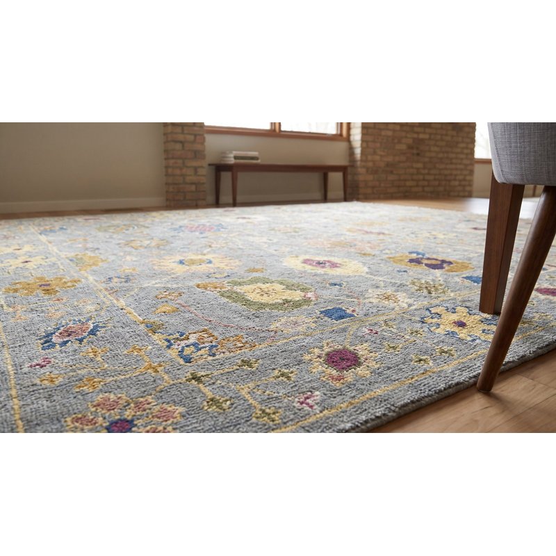 Hand Knotted Wool Geometric Area Rug in Gray