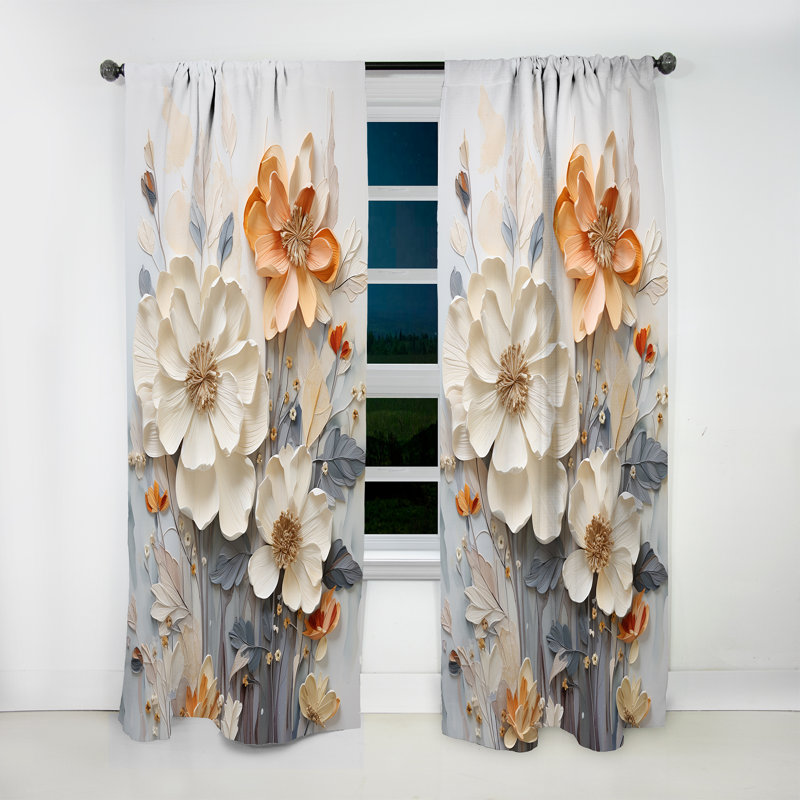 Garrisons Beige And Gold Snow Blooming - Abstract Shapes Curtain - Velvet Room Darkening - 1 panel, 52" W x 84" L
